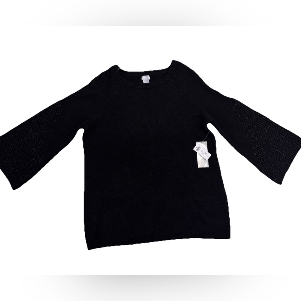Chico’s NWT Black Wool Cashmere Blend Bell Sleeve Sweater Size Large